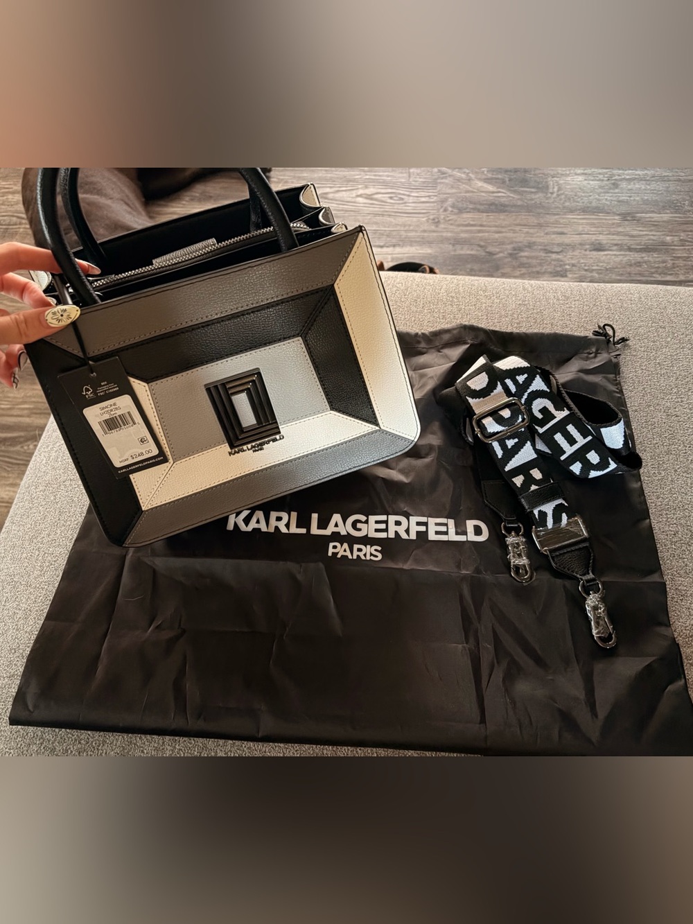 Karl Lagerfeld Geometric Black & White Leather Satchel